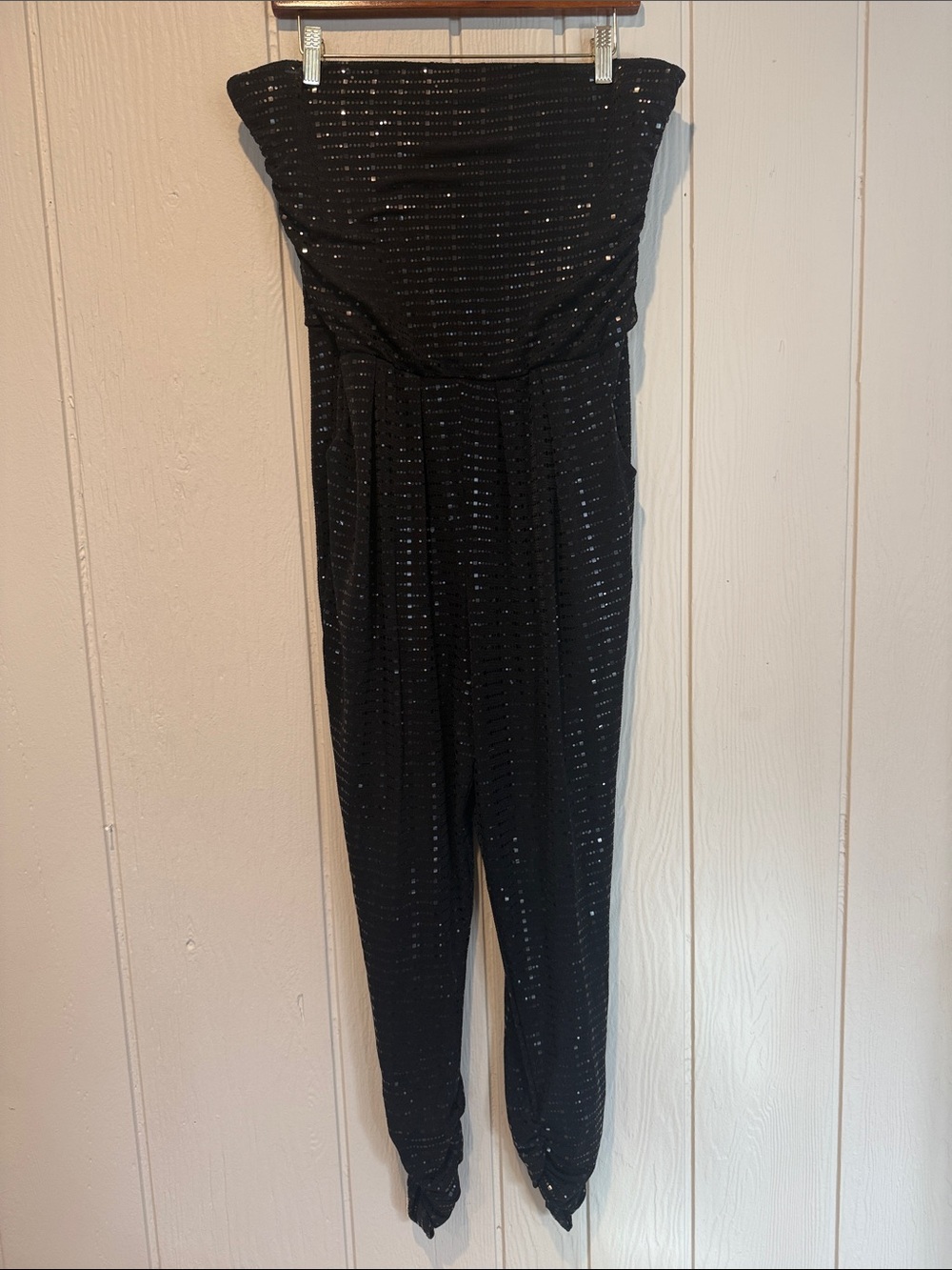 VENUS Black Strapless Sequin Jumpsuit